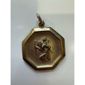 Vintage 1/20 12k Gold Filled St. Christopher Protect Us Pendant Theda